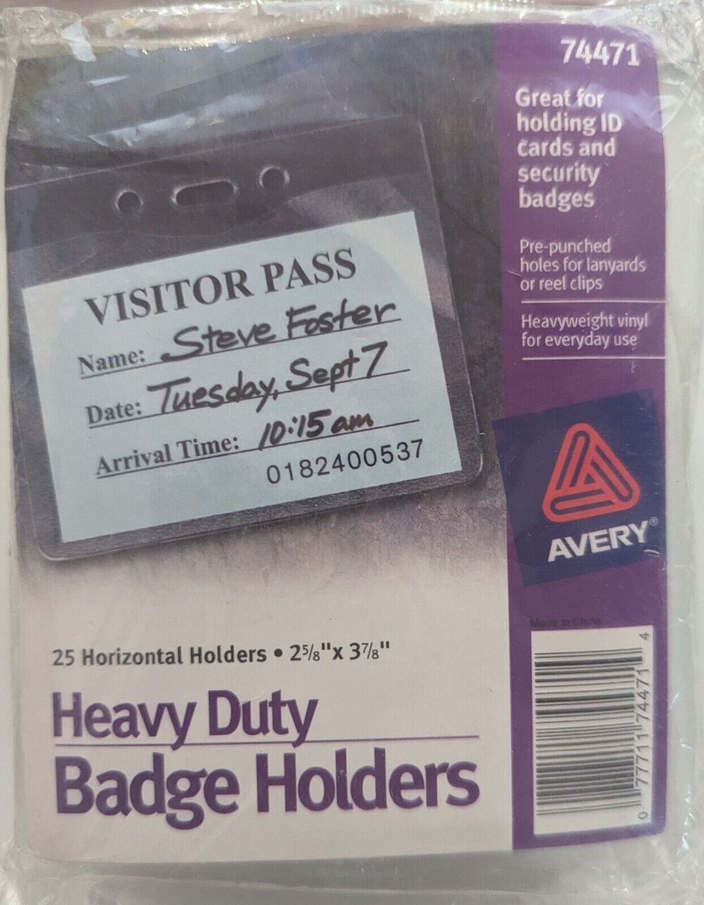 Avery Heavy-Duty Badge Holders, Horizontal, 4w x 3h, Clear, 25/Pack 74471